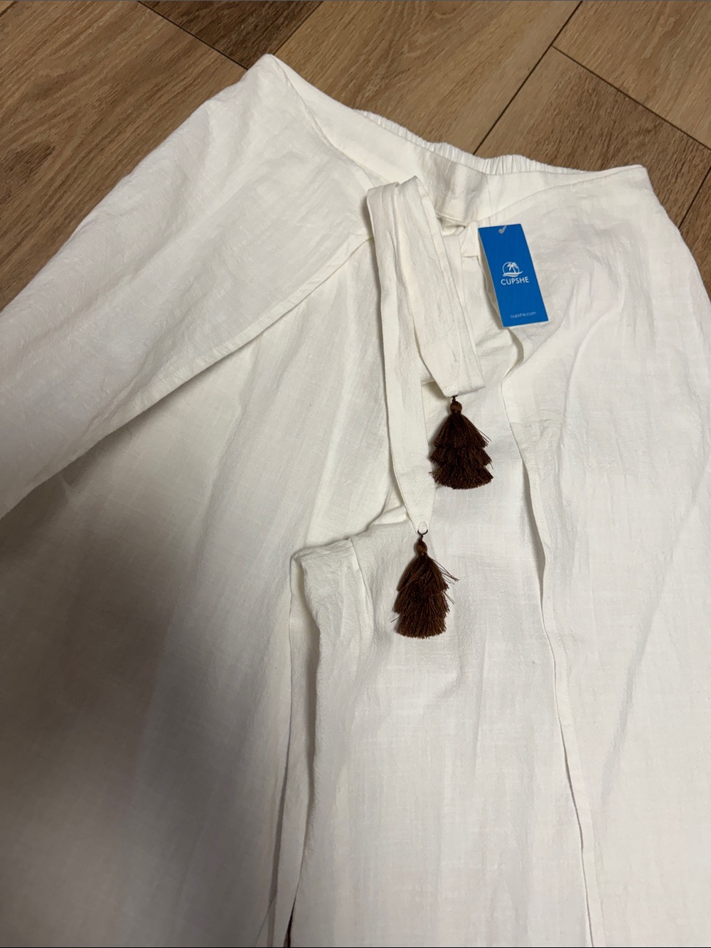 Cupshe NWT M White Wide-Leg tie wrap beach casual boho Pants - Picture 4 of 8